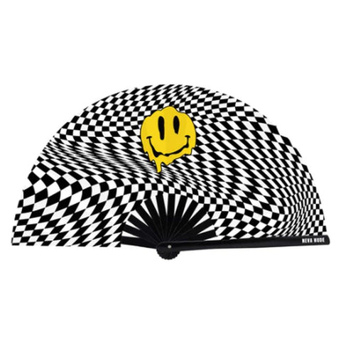 Trippy Checkers Melty Face Blacklight Folding Fan for Festivals Raves