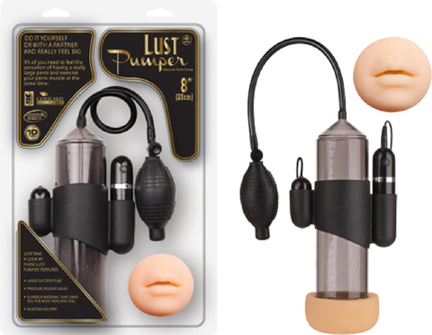 Lust Pumper 8" Vibrating Pump W/ Gauge (Mouth) (Black) Sex Toy Adult Pleasure