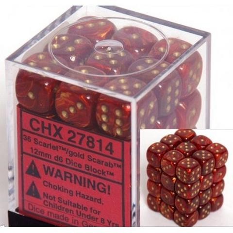Chessex D6 Scarab 12mm d6 Scarlet/gold Dice Block