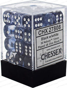Chessex D6 Nebula 12mm d6 Black/white Dice Block