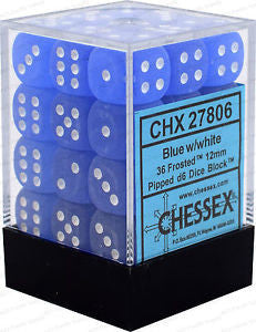 Chessex D6 Frosted 12mm d6 Blue/white Dice Block