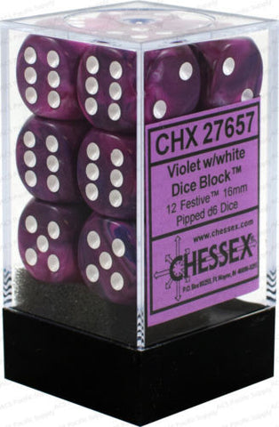 Chessex D6 Festive 16mm d6 Violet/white Dice Block