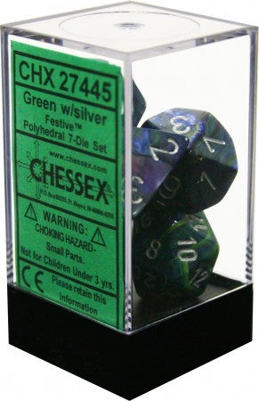 Chessex D7-Die Set Festive Polyhedral Green/silver 7-Die Set