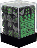 Chessex D6 Gemini 12mm d6 Black-Grey/green Dice Block