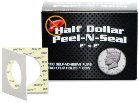 BCW Peel n Seal Paper Flips Adhesive Half Dollar