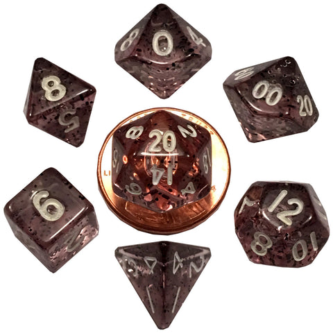 MDG Mini Polyhedral Dice Set White Numbers- Ethereal Black