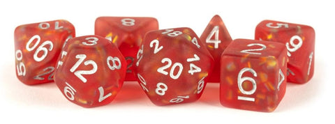 MDG Resin Icy Opal Dice Set 16mm Polyhedral - Red with Silver Numbers