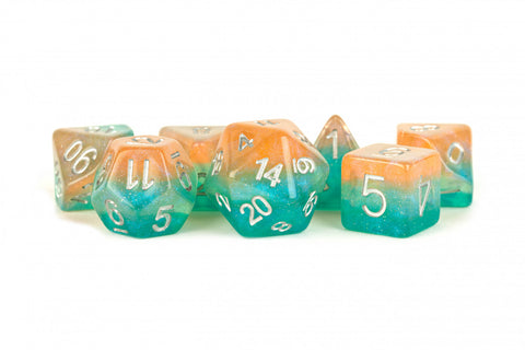MDG Resin 16mm Polyhedral Dice Set - Layered Stardust Sunset