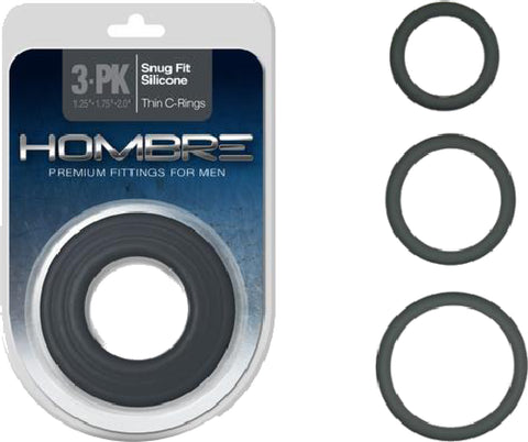 Snug-Fit Silicone Thin C-Rings, 3 Pk (Charcoal) Cock Ring Sex Adult Pleasure Orgasm