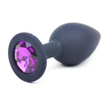 Black Silicone Anal Plug Small w/ Purple Diamond