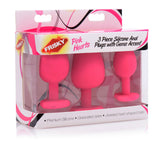 Pink Hearts 3 Piece Silicone Anal Plugs with Gem Accents