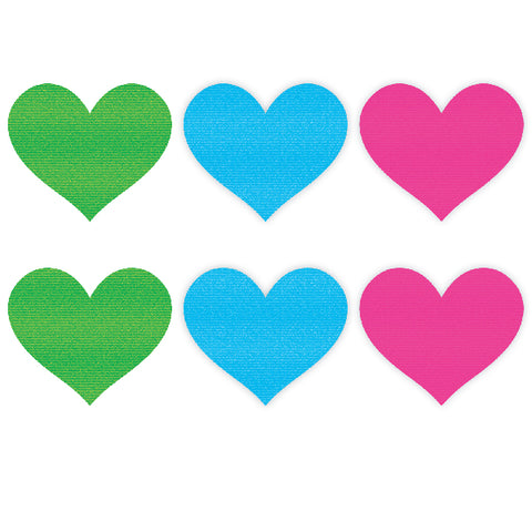 Neon Heart Pasties 3 Pk Green/Blue/Pink