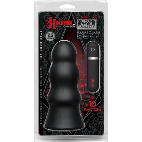 Vibrating Silicone Butt Plug - Rippled 7.5" (Black) Vibrator Sex Toy Adult Orgasm
