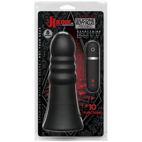 Vibrating Silicone Butt Plug - Ridged 8" (Black) Vibrator Sex Toy Adult Orgasm