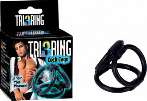 Tri 3 Ring Cock Cage (Black) Sex Toy Adult Orgasm