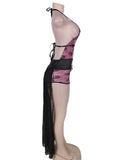 Funky Halter Cut-Out Lace-Up B/L Teddy With Mesh Terug Veil