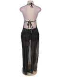 Funky Halter Cut-Out Lace-Up B/L Teddy With Mesh Terug Veil