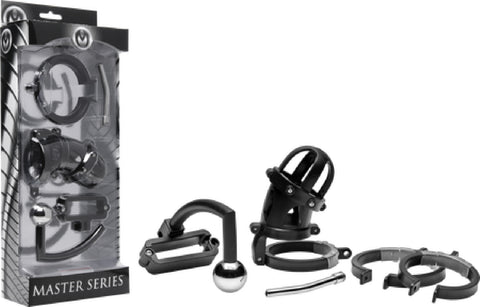 Oppressor Male Confinement Chastity Cage With Ball Clamp And Anal Hook (Black)