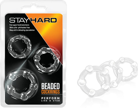 Stay Hard Beaded Cock & ball Rings Extra Pleasure Lasting Power (Clear)