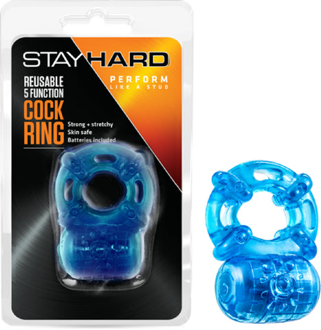 Reusable 5 Multi Function Vibrator Cockring Sex Toy Adult Pleasure (Blue)