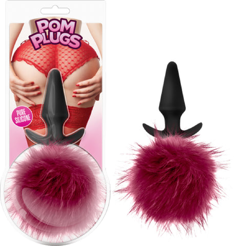 Pom Plugs - Fur Pom Pom Sex Toy Butt Plug Adult Pleasure Fun Fur (Burgundy)