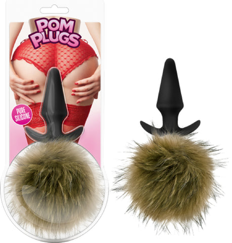Pom Plugs - Fur Pom Pom Sex Toy Butt Plug Adult Pleasure Fun Fur (Brown)