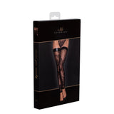 Tulle Stockings w Patterned Flock Embroidery & Power Wetlook Band