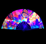 Butterfly Garden Blacklight Folding Fan for Festivals Raves