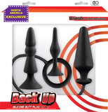 Back Up Silicone Butt Plug Kit Set (Black) Sex Toy Adult Pleasure
