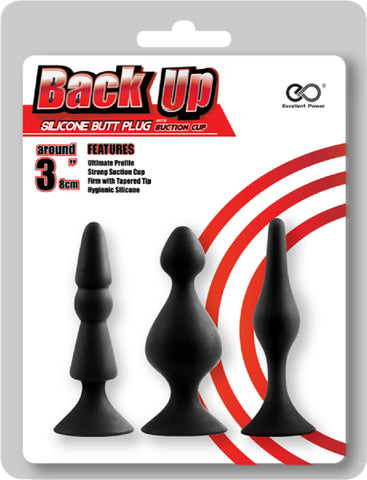 Back Up Silicone Butt Plug Set (Black) Sex Toy Adult Pleasure