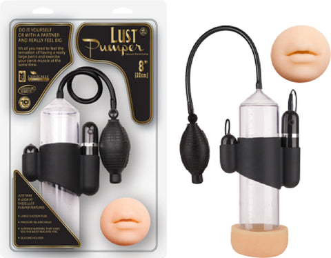 Lust Pumper 8" Vibrating Pump W/ Gauge (Mouth) (Clear) Sex Toy Adult Pleasure