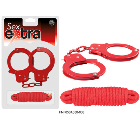Metal Cuffs & Love Rope Kit Set (Red) Sex Toy Adult Pleasure
