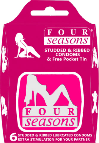 Studded & Ribbed Pink Tin 6's Condom Sex Adult Pleasure Orgasm