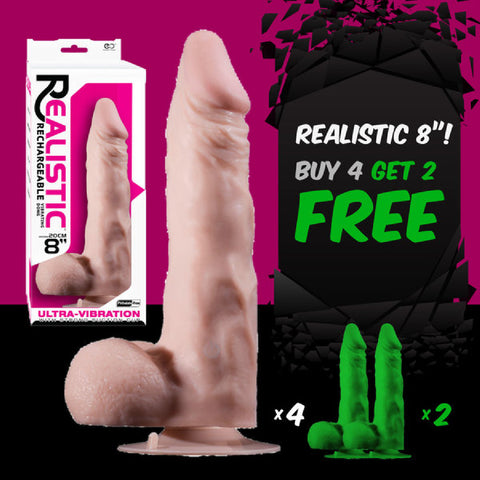 8" Vibrating Dong With Balls (Flesh) (Buy 4 Get 2 Free)