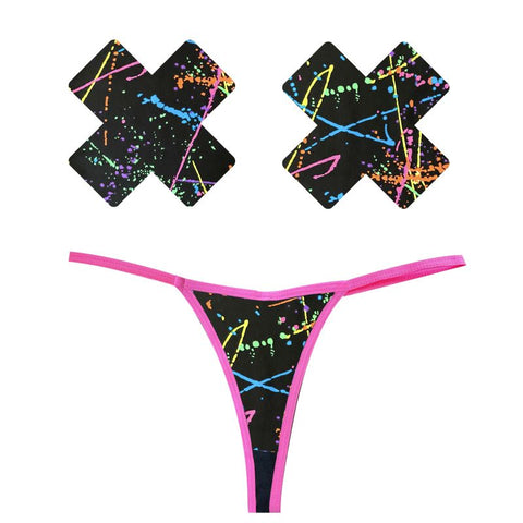 Graffiti Neon G-String & X Pastie Set