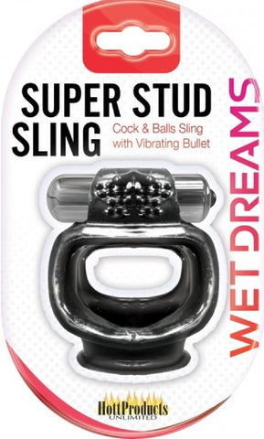 Super Stud Sling With Vibe Cock Ring (Black)