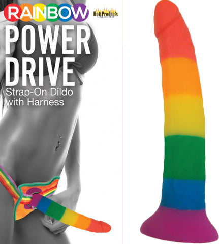 Rainbow Power Drive Strap-On Dildo Sex Adult Pleasure Orgasm