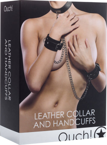 Leather Collar And Handcuffs (Black) Sex Toy Adult Pleasure