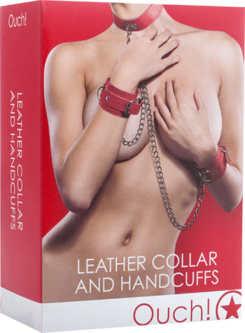 Leather Collar And Handcuffs (Red) Sex Toy Adult Pleasure