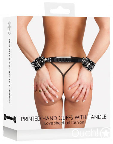 Printed Handcuffs With Handle - Love Street Art Fashion (Black)