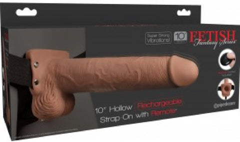 10" Hollow Rechargeable Strap-On Remote (Tan)
