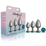 Cheeky Charms Round Metal Butt Plug Gunmetal 3 Pc Kit w Teal Jewel